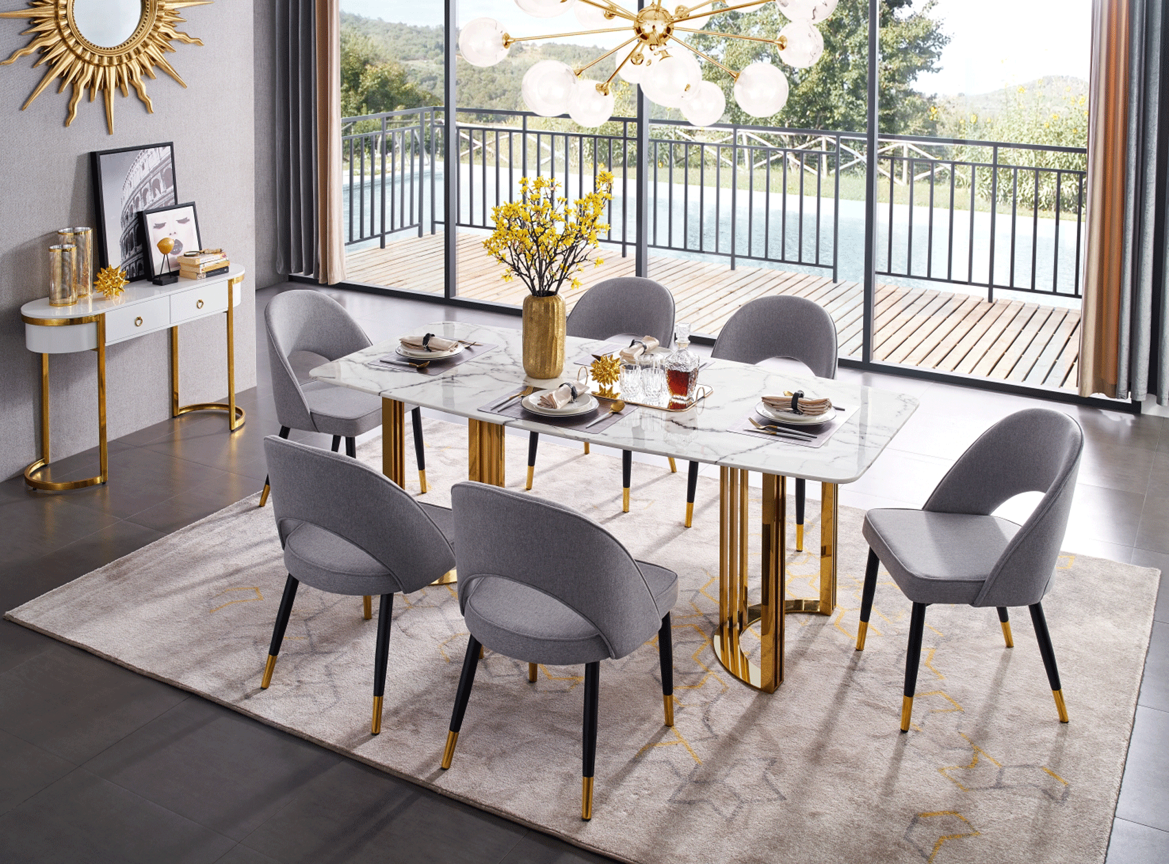 Dining Room Furniture Tables 131 Gold Marble Dining
