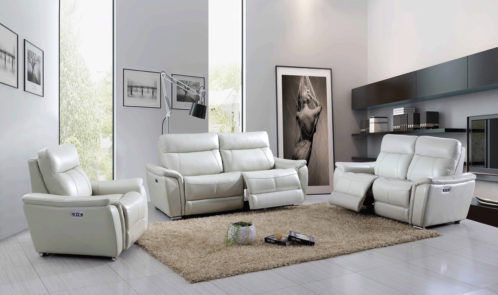 Brands FLR Modern Living Special Order 1705 Light-Grey with Electric Recliners